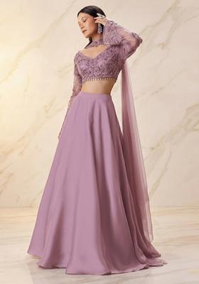 Mauve Purple Embroidered Handwork Lehenga Set