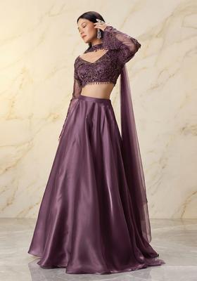 Dusty Purple Embroidered Handwork Lehenga Set