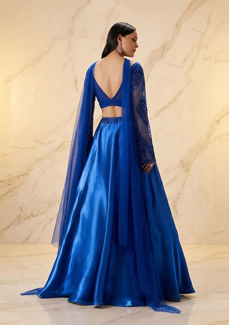 Royal Blue Embroidered Handwork Lehenga Set - Indya