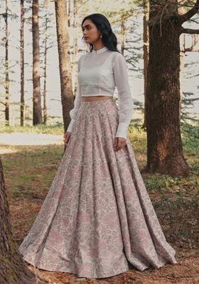 Off White Brocade Lehenga Set