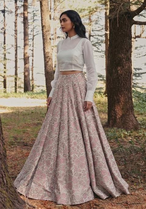 Off White Brocade Lehenga Set