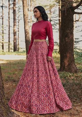 Hot Pink Brocade Lehenga Set
