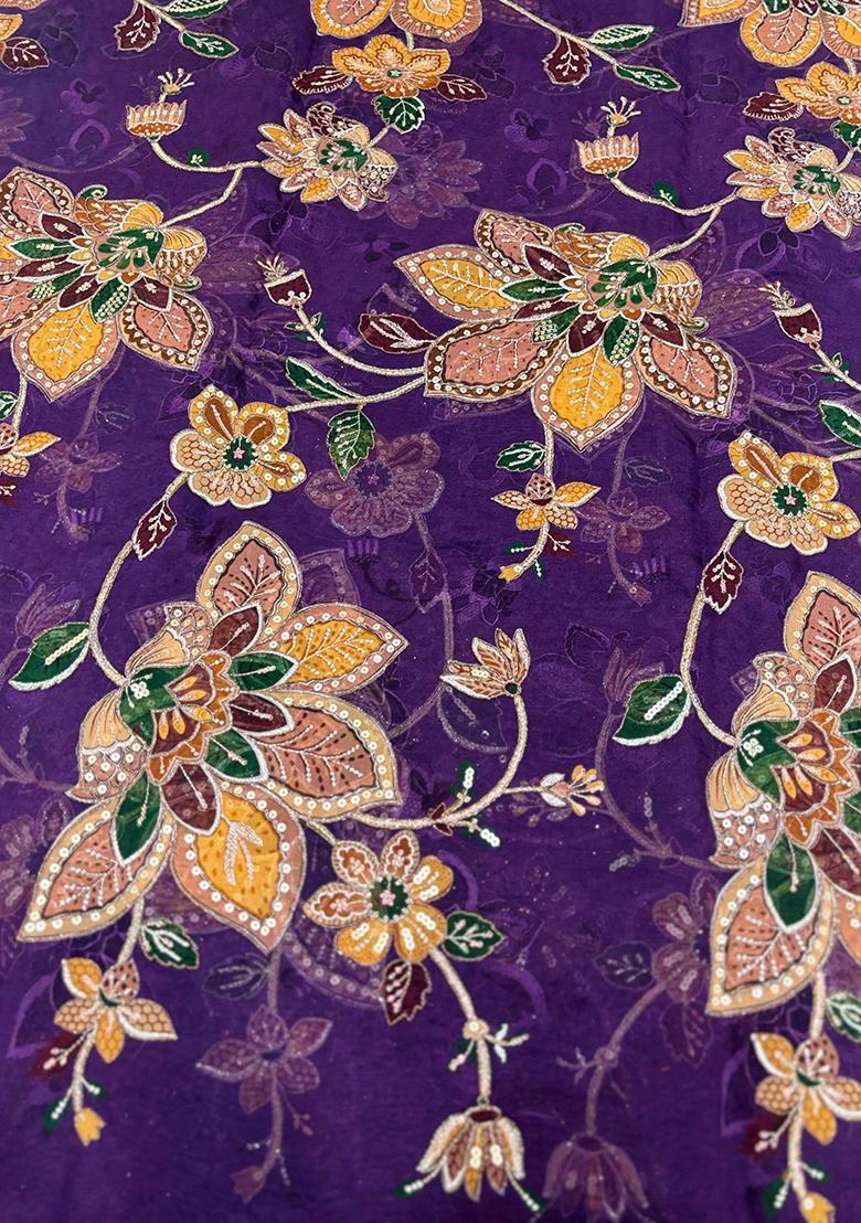 Purple Printed Organza Lehenga Set - Indya
