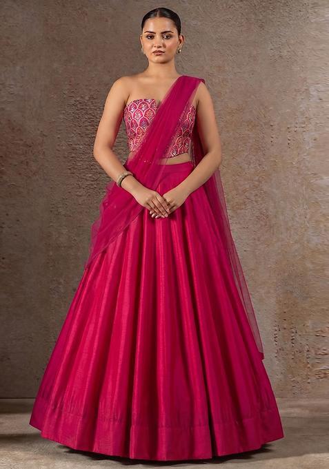 Hot Pink Brocade Lehenga Set