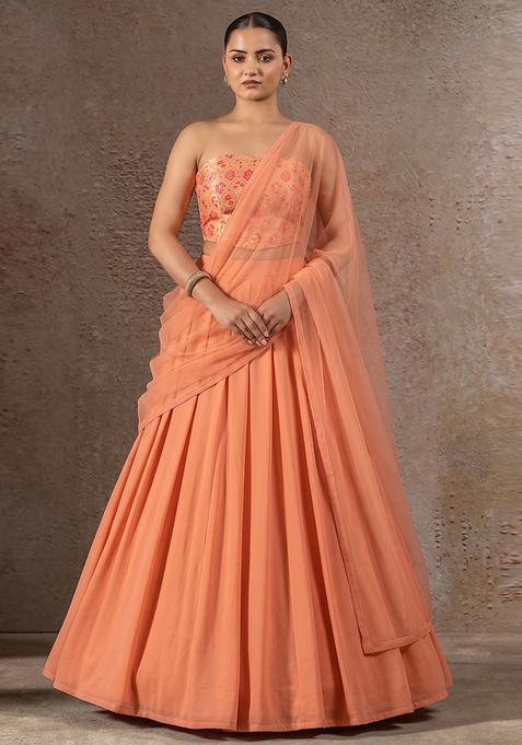 Peach Brocade Lehenga Set
