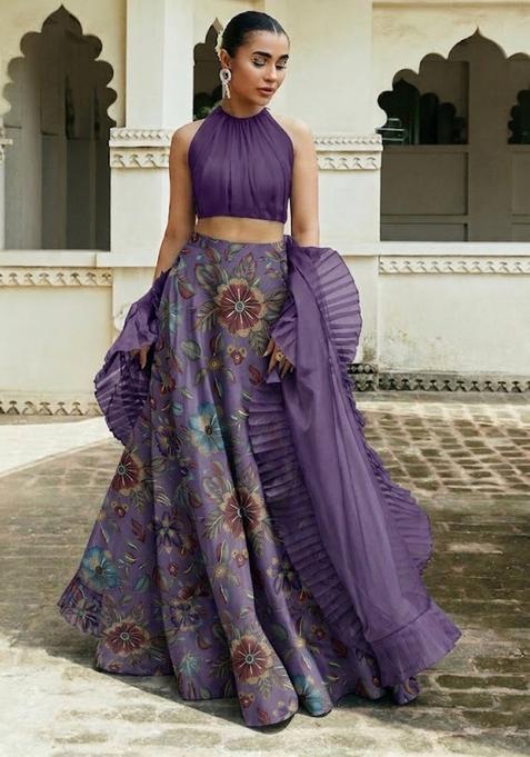 Light Purple Printed Crepe Lehenga Set