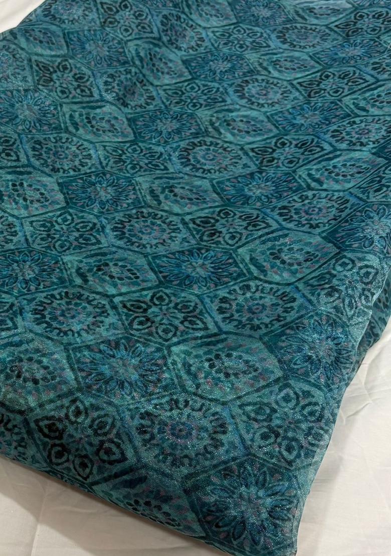 Teal Green Printed Organza Lehenga Set - Indya