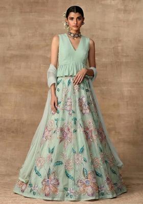 Sea Green Printed Organza Lehenga Set