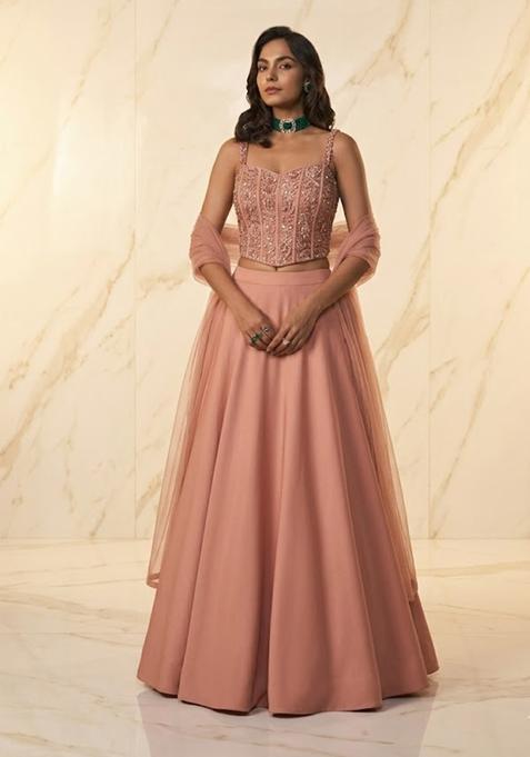 Baby Pink Embroidered Handwork Lehenga Set