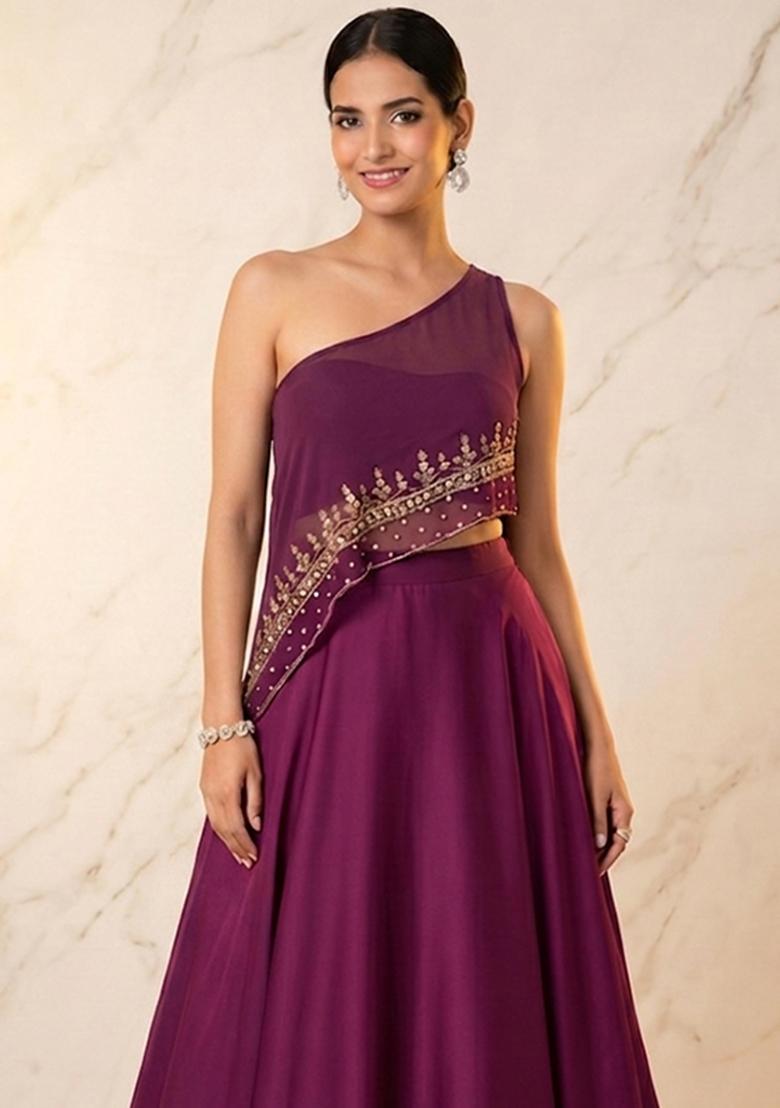 Purple Embroidered Handwork Lehenga Set - Indya