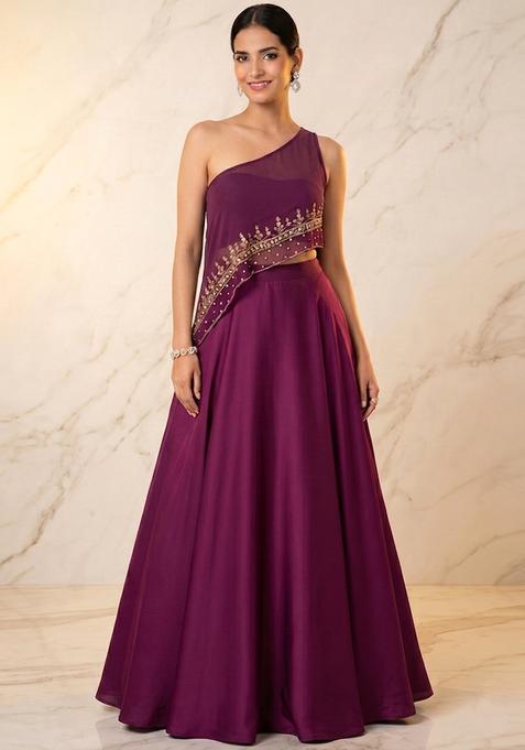 Purple Embroidered Handwork Lehenga Set