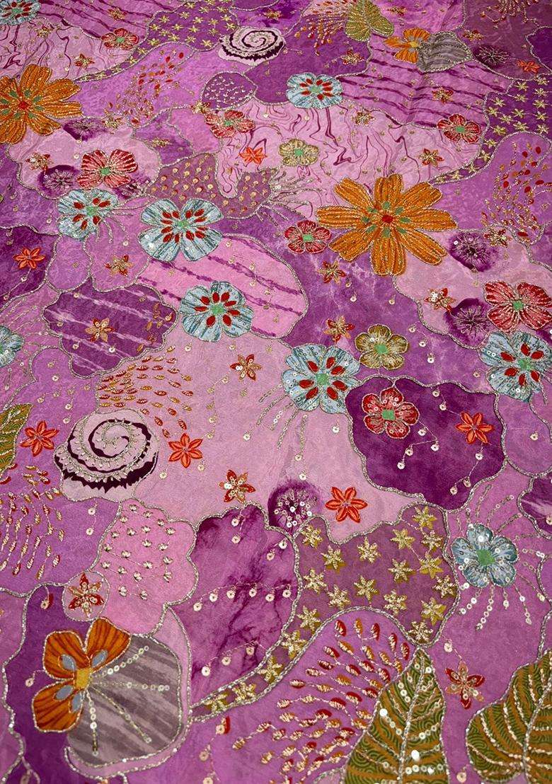 Purple Printed Crepe Lehenga Set - Indya
