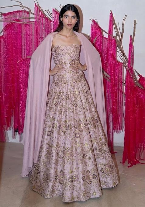 Blush Pink Printed Crepe Anarkali with Dupatta