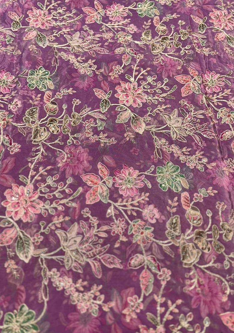 Purple Printed Crepe Anarkali with Dupatta - Indya