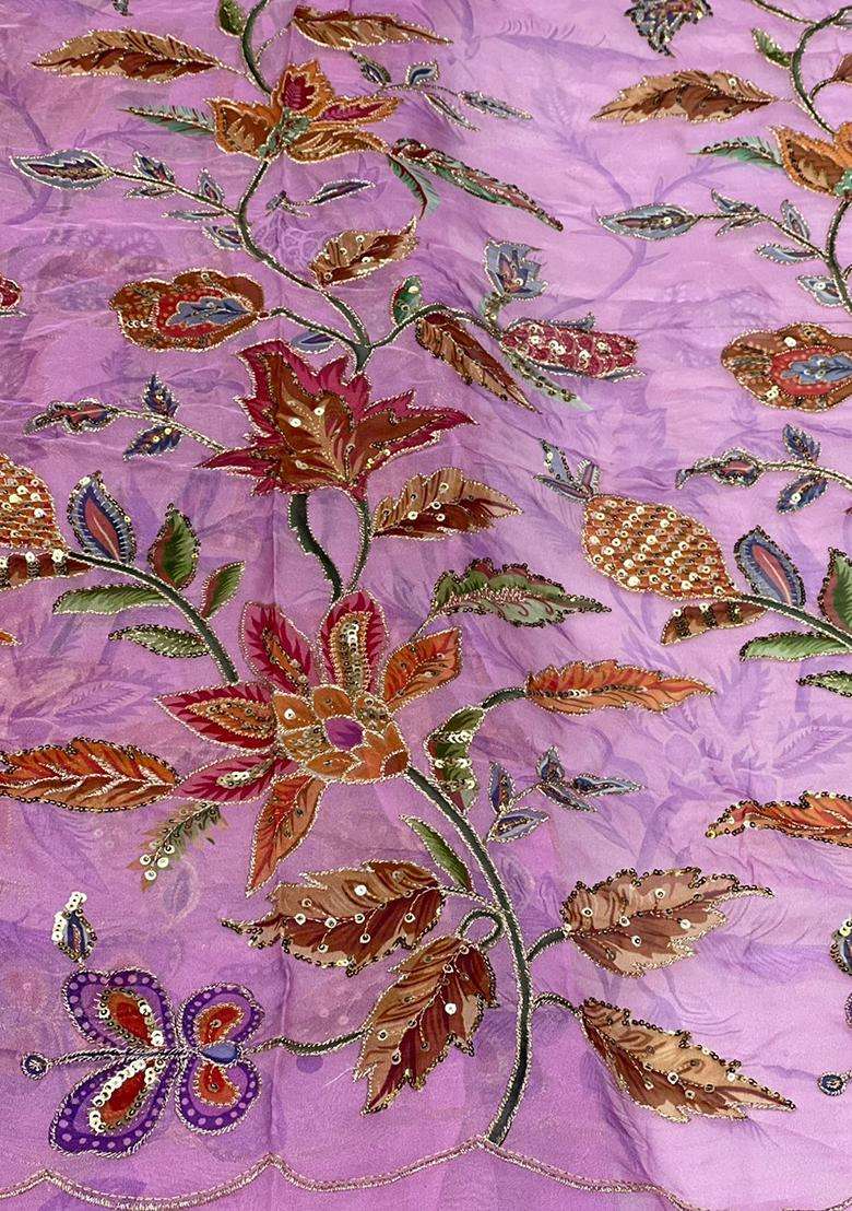Lavender Embroidered Organza Lehenga Set - Indya