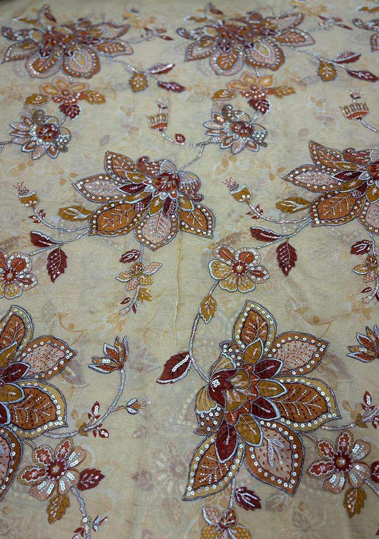 Peach Printed Organza Lehenga Set - Indya