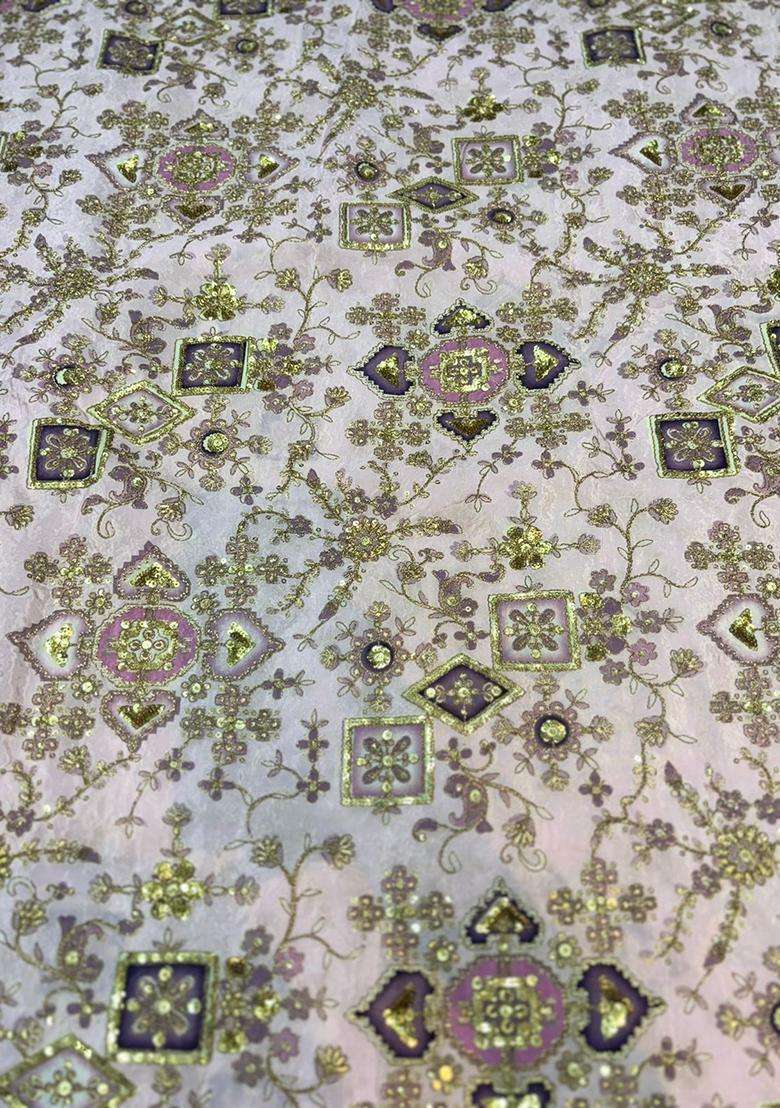 White Printed Crepe Lehenga Set - Indya