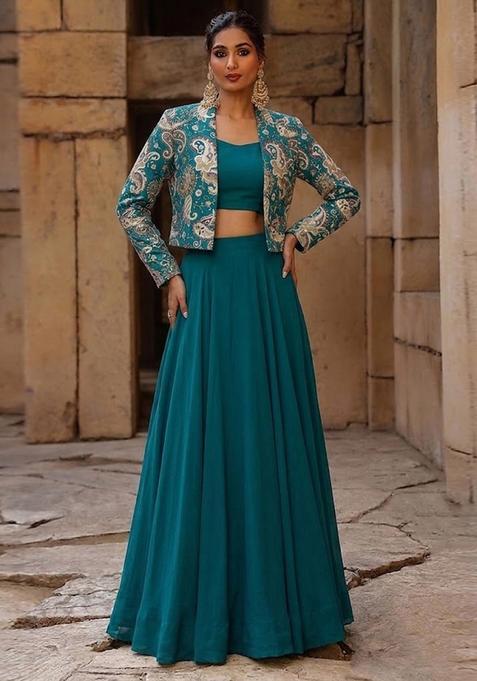Green Printed Crepe Fusion Set