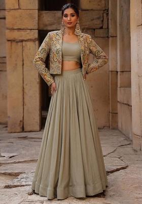 Grey Printed Crepe Fusion Set