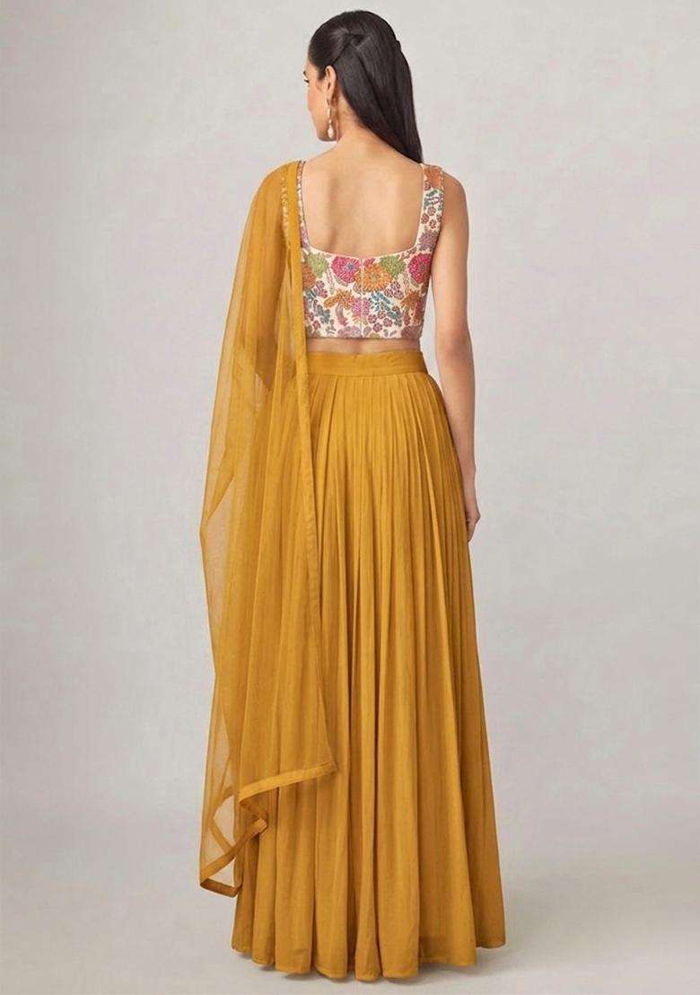 Pearl White Crepe Lehenga Set with Printed for Diwali | Wedding & Festive Wear - Indya