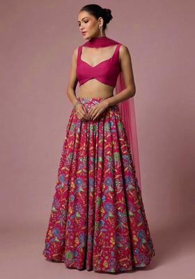 Pink Printed Crepe Lehenga Set