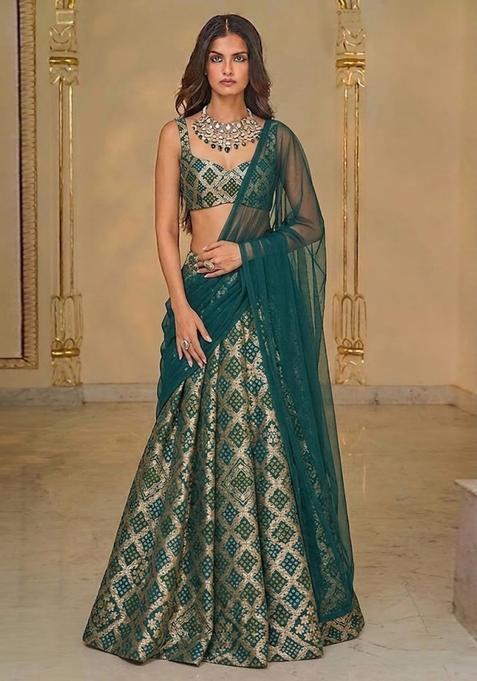 Green Zari Silk Lehenga Set