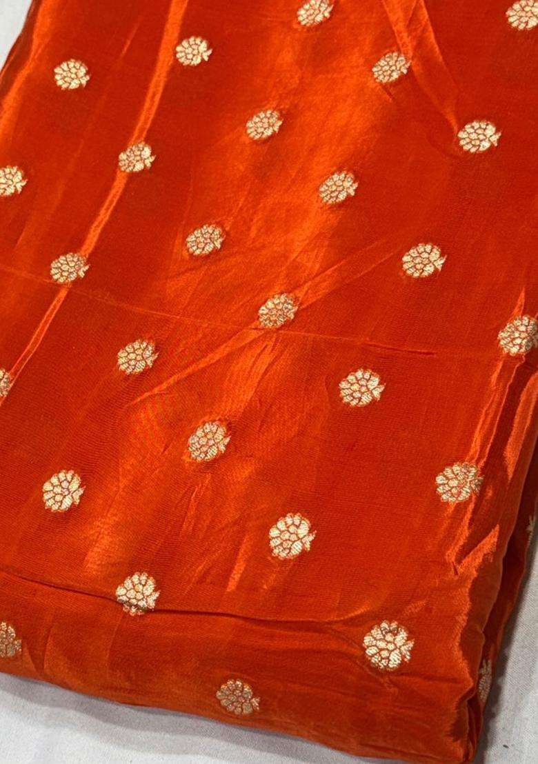 Orange Zari Crepe Lehenga Set - Indya