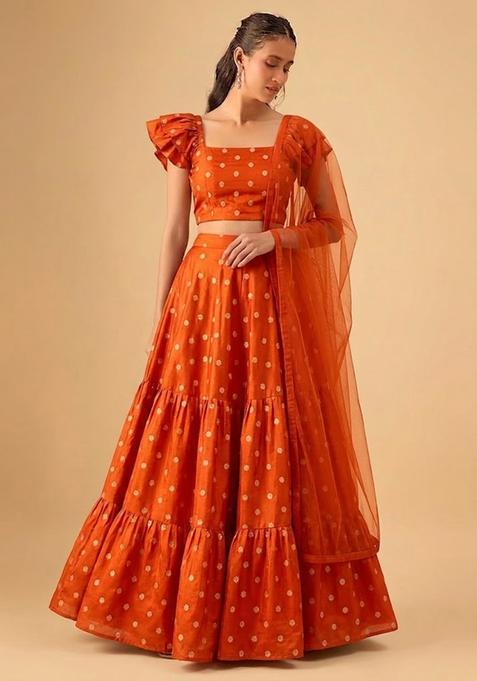 Orange Zari Crepe Lehenga Set