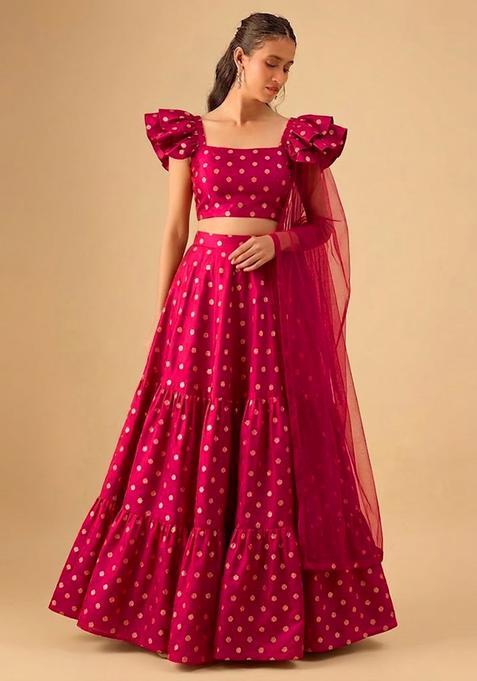 Rani Pink Zari Crepe Lehenga Set