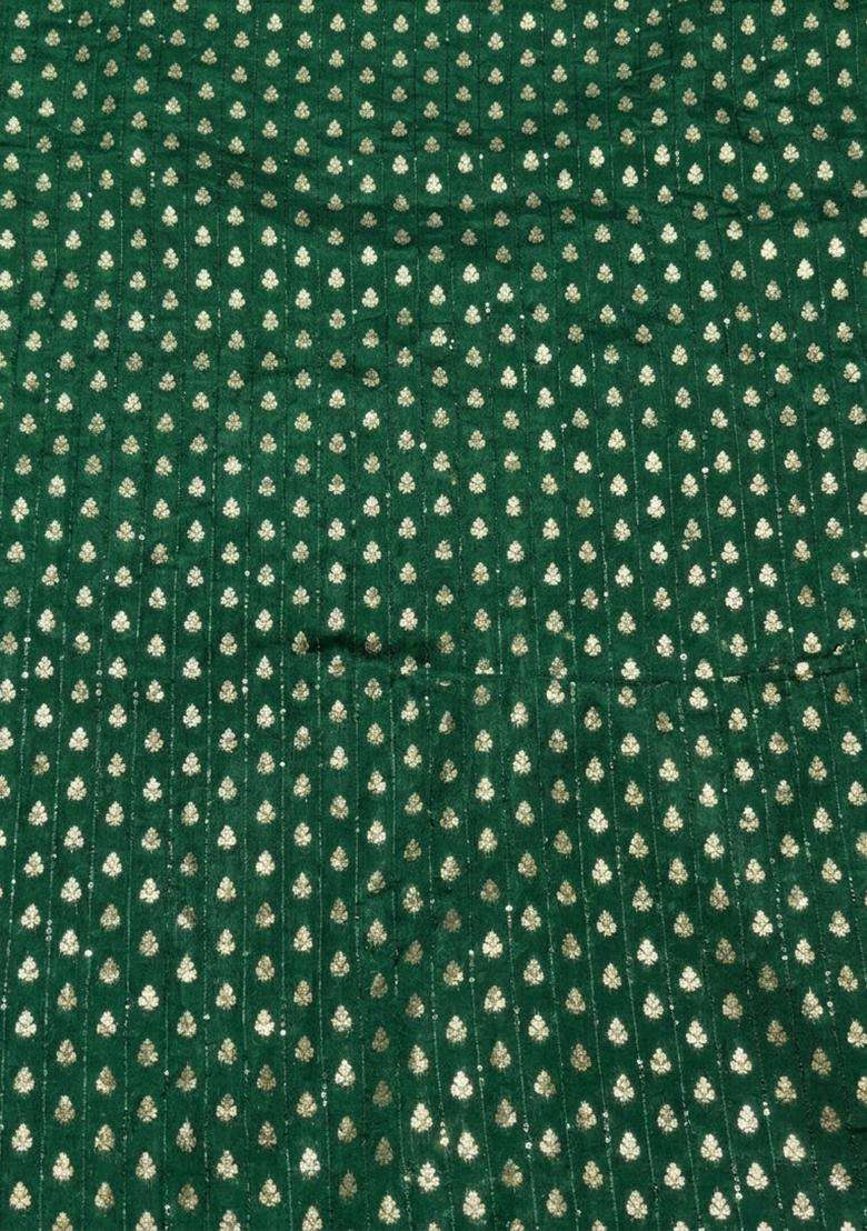 Emerald Green Embroidered Chanderi Lehenga Set - Indya