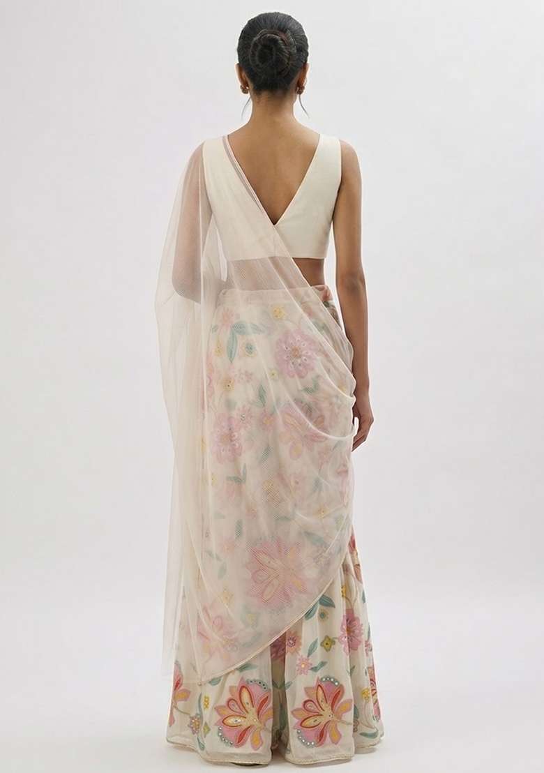 Ivory White Printed Chinon Fusion Set - Indya