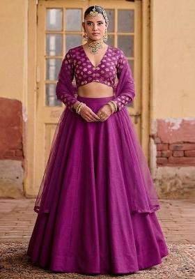 Magenta Purple Zari Brocade Lehenga Set