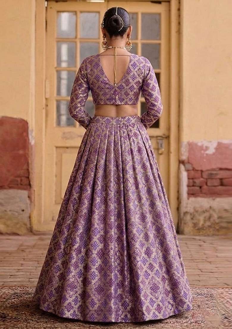 Purple Zari Silk Lehenga Set - Indya