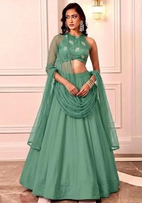 Mint Green Embroidered Silk Lehenga Set