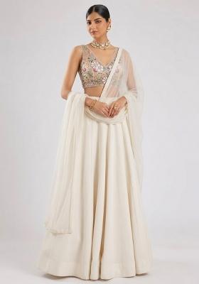 Ivory Embroidered Net Lehenga Set