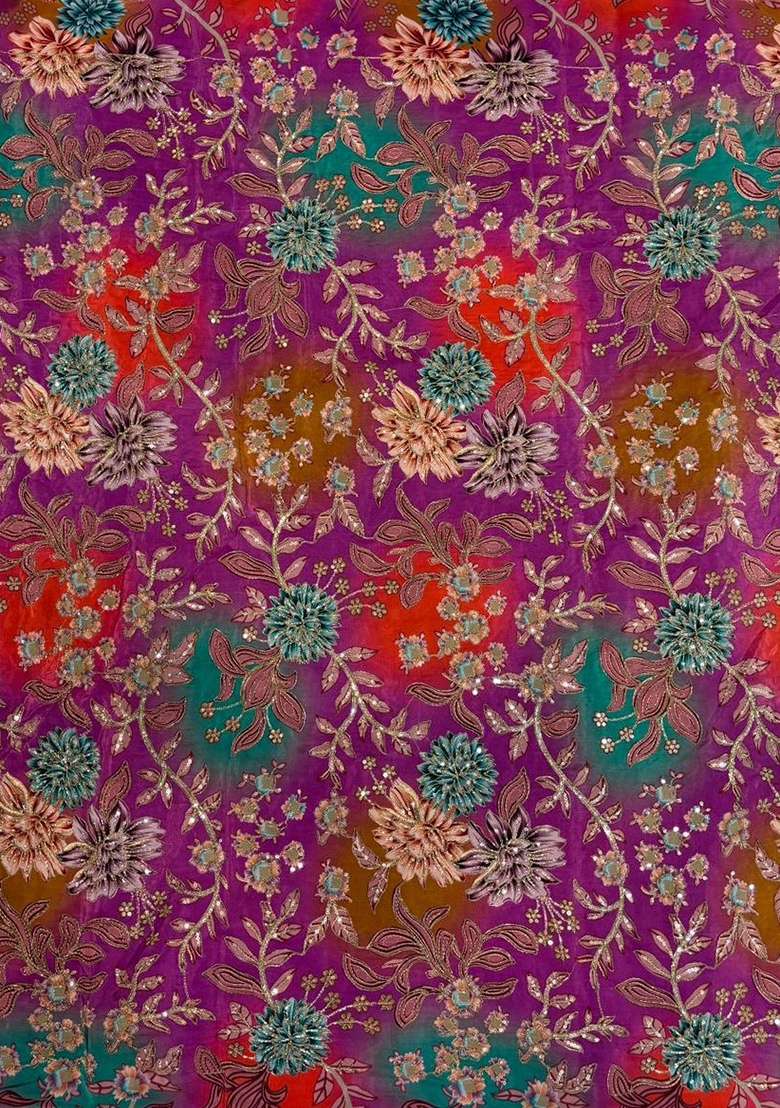 Royal Purple Printed Crepe Lehenga Set - Indya