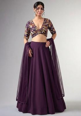 Royal Purple Printed Silk Lehenga Set