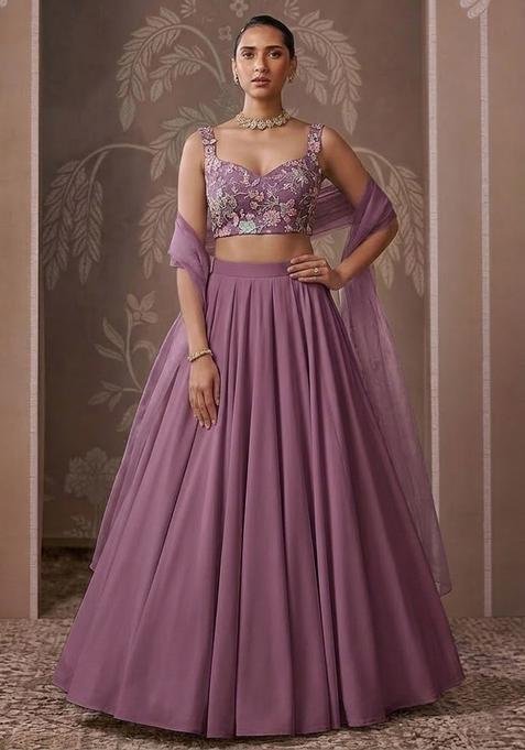 Mauve Sequin Crepe Lehenga Set