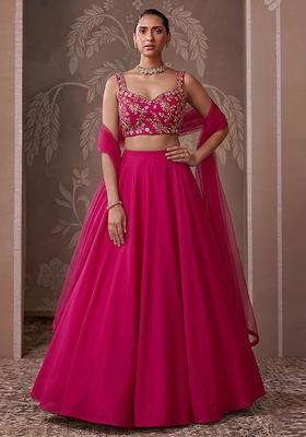 Magenta Pink Embroidered Crepe Lehenga Set