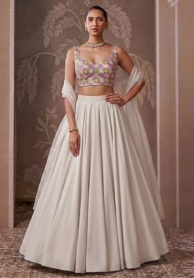 Off-White Printed Crepe Lehenga Set