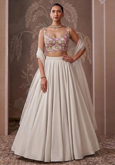 Off-White Printed Crepe Lehenga Set