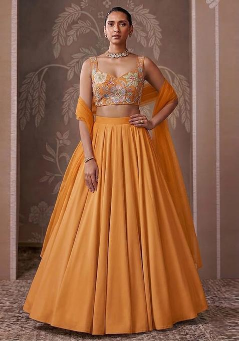Orange Embroidered Organza Lehenga Set