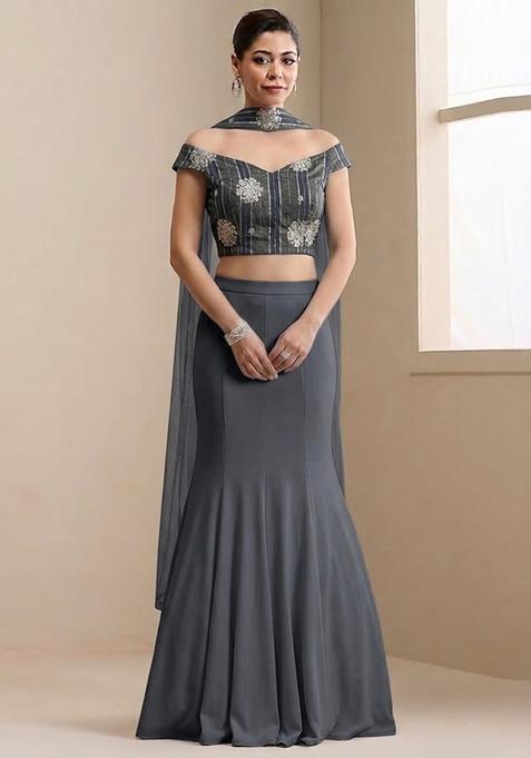 Charcoal Grey Tissue Lehenga Set