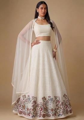 White Embroidered Chanderi Lehenga Set