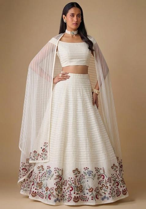 White Embroidered Chanderi Lehenga Set