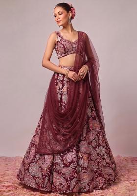 Wine Purple Printed Crepe Lehenga Set