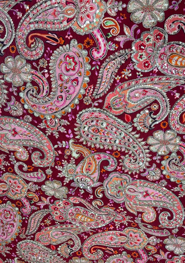 Wine Purple Printed Crepe Lehenga Set - Indya