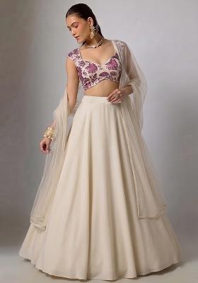 Off-White Printed Organza Lehenga Set