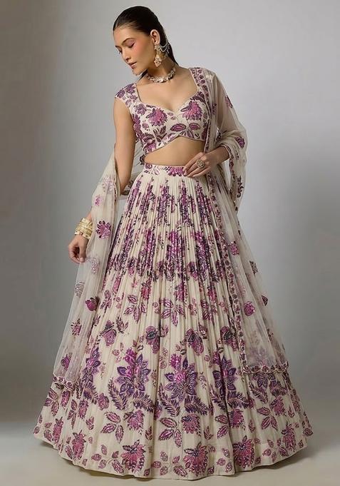 Off-White Printed Organza Lehenga Set