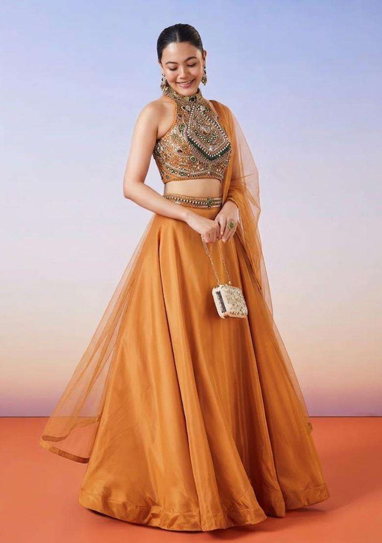 Burnt Orange Handwork Lehenga Set - Indya
